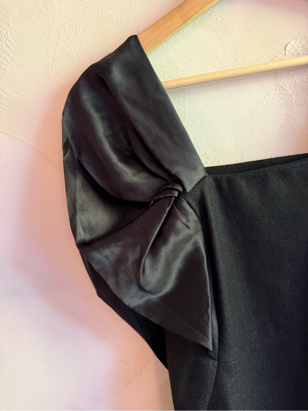 Vanessa Bruno Black Wool Silk Mini Dress Satin Puff Sleeve Square Neck S/M - Picture 12 of 15